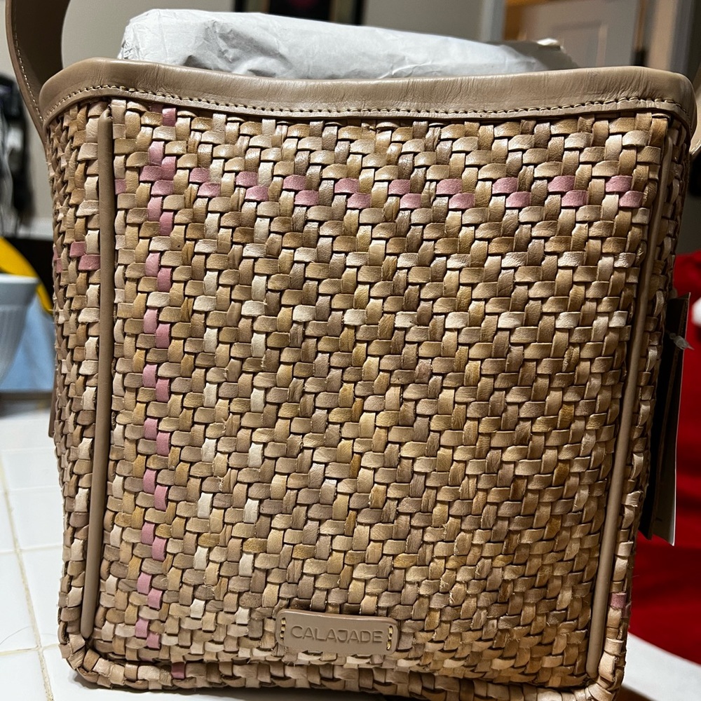 NWT CALAJADE IWA MINI CROSSBODY BAG IN PRIMROSE WOVEN LEATHER